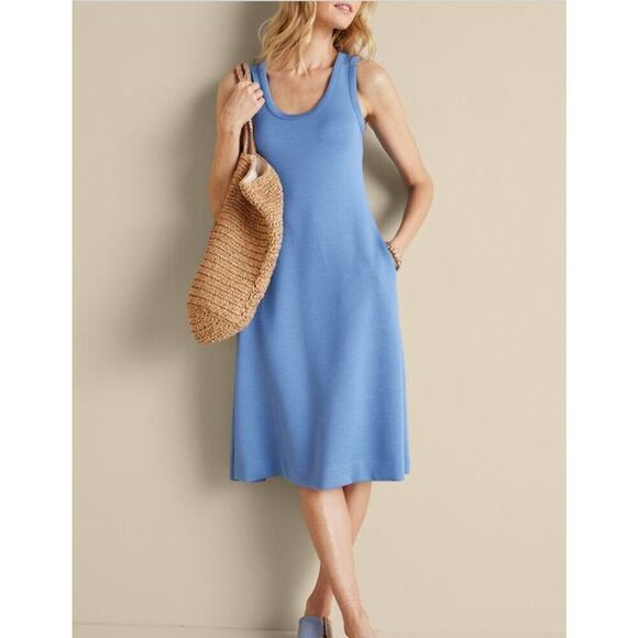 Soft Surroundings Dresses & Skirts - Soft Surroundings Ceri Knit Jersey Midi Tank Dress Scoop Neck Light Blue XS